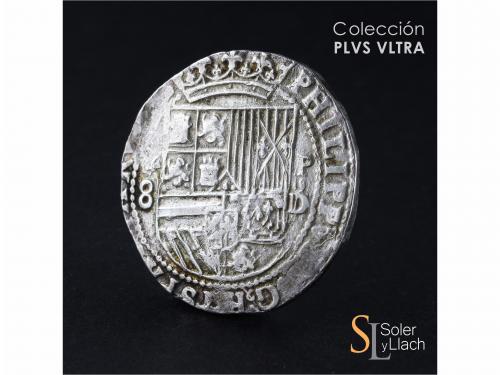 FELIPE II. 8 Reales. S/F. LIMA. D. Anv.: Estrella / 8 - Escu