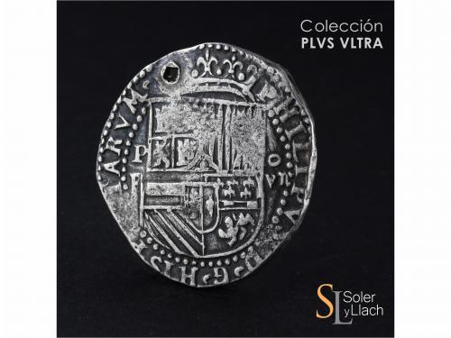 FELIPE II. 8 Reales. S/F. POTOSÍ. B. Anv.: P / B - Escudo - 