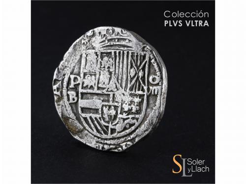 FELIPE II. 8 Reales. S/F. POTOSÍ. B. Anv.: P / B - Escudo - 