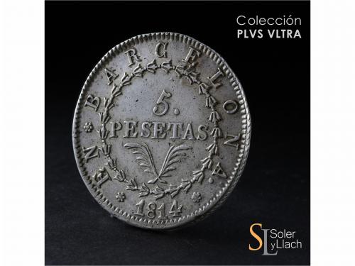 OCUPACIÓN NAPOLEÓNICA de CATALUNYA. 5 Pesetas. 1814. BARCELO