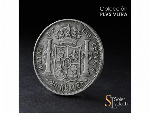 ISABEL II. 20 Reales. 1857. BARCELONA. 25,66 grs. Pátina. Ra