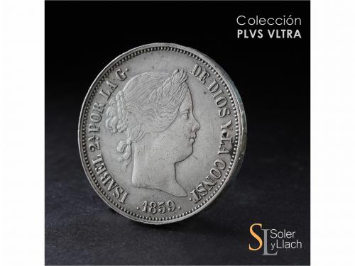 ISABEL II. 20 Reales. 1859/7. BARCELONA. 25,87 grs. Resello 