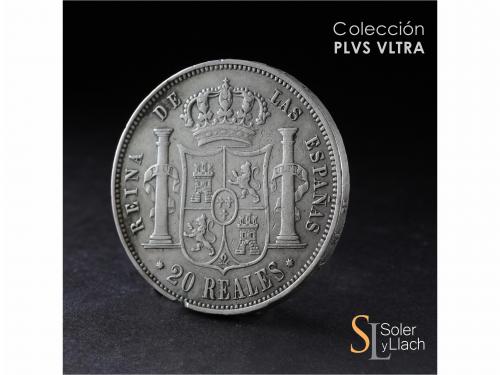 ISABEL II. 20 Reales. 1859/7. BARCELONA. 25,87 grs. Resello 