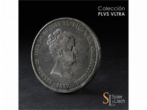 ISABEL II. 20 Reales. 1837. MADRID. C.R. 26,83 grs. Pátina o