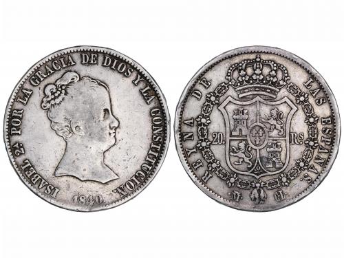 ISABEL II. 20 Reales. 1840. MADRID. C.L. 26,87 grs. El catál