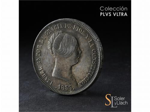 ISABEL II. 20 Reales. 1855. MADRID. 26,01 grs. Pátina oscura