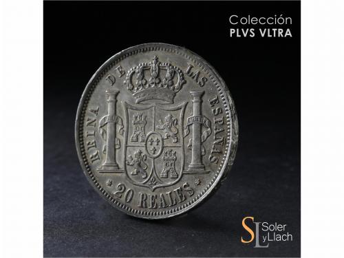 ISABEL II. 20 Reales. 1855. MADRID. 26,01 grs. Pátina oscura