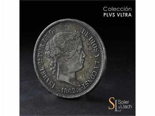ISABEL II. 20 Reales. 1862. MADRID. 25,83 grs. Pátina oscura