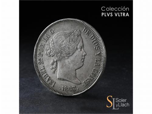 ISABEL II. 20 Reales. 1863. MADRID. 25,81 grs. Año escaso. M