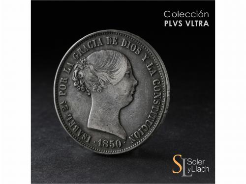 ISABEL II. 20 Reales. 1850. SEVILLA. R.D. 25,72 grs. Pátina 