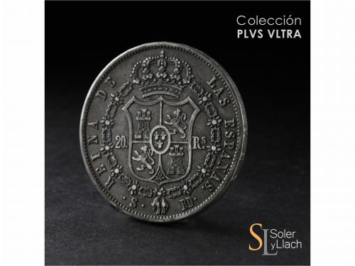 ISABEL II. 20 Reales. 1850. SEVILLA. R.D. 25,72 grs. Pátina 