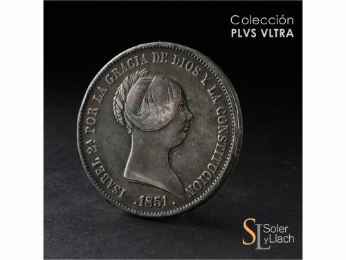 ISABEL II. 20 Reales. 1851. SEVILLA. 25,78 grs. Pátina oscur
