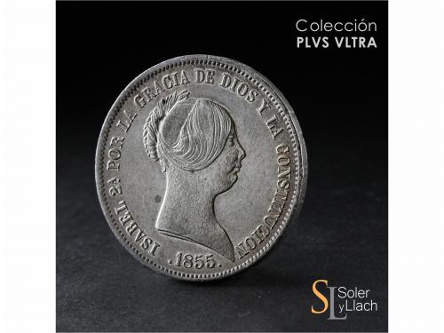 ISABEL II. 20 Reales. 1855/2. SEVILLA. 26,02 grs. Brillo ori