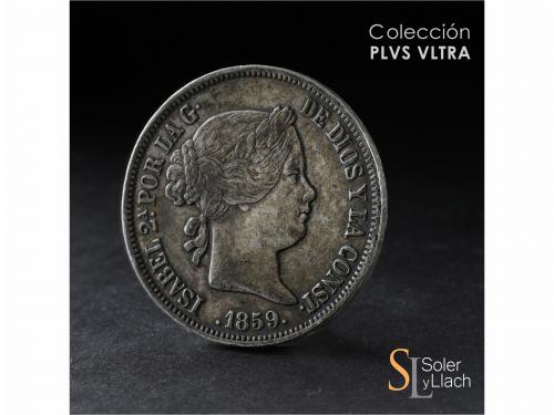 ISABEL II. 20 Reales. 1859. SEVILLA. 25,68 grs. Pátina. Año 