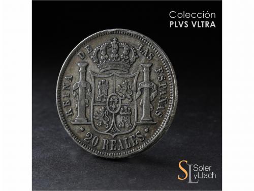 ISABEL II. 20 Reales. 1859. SEVILLA. 25,68 grs. Pátina. Año 