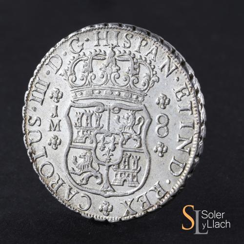 CARLOS III. 8 Reales. 1771. LIMA. J.M. 26,9 grs. Columnario.