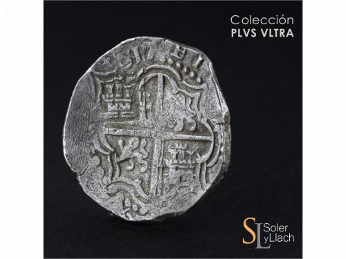 FELIPE III. 8 Reales. 1617. POTOSÍ. M. Anv.: P / M - Escudo 