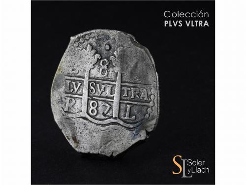 CARLOS II. 8 Reales. 1687. LIMA. R. 27,08 grs. MBC. / Very f