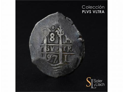 CARLOS II. 8 Reales. 1697. LIMA. H. 26,82 grs. Pátina oscura