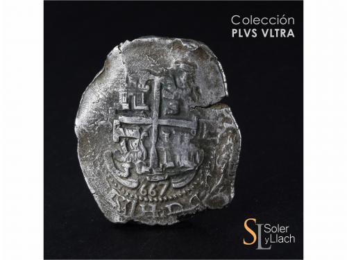 CARLOS II. 8 Reales. 1667. POTOSÍ. E. 27,25 grs. Dos fechas 