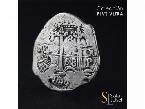 CARLOS II. 8 Reales. 1668. POTOSÍ. E. 26,53 grs. Tres fechas