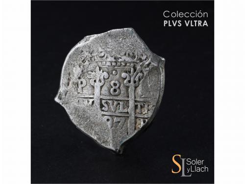 CARLOS II. 8 Reales. 1697. POTOSÍ. F. 26,64 grs. Ensayador p