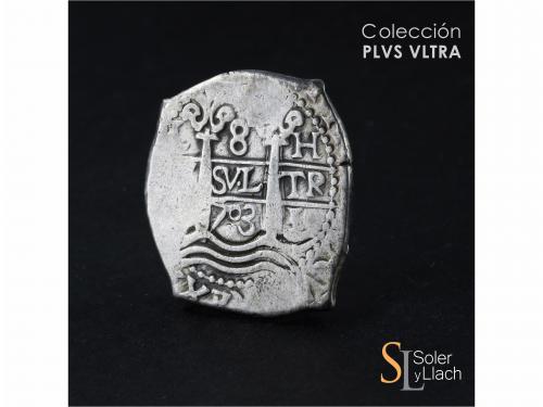FELIPE V. 8 Reales. 1703. LIMA. H. 26,55 grs. Dos fechas vis