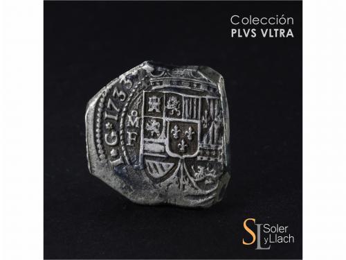 FELIPE V. 8 Reales. 1733. MÉXICO. F. Anv.: M roel encima / F