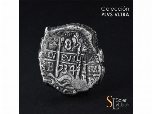 FELIPE V. 8 Reales. 1734. POTOSÍ. E. 27,48 grs. Dos fechas v