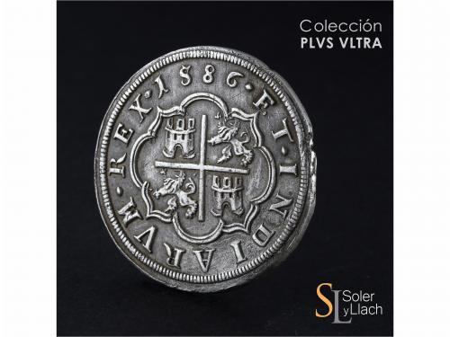 FELIPE II. 8 Reales. 1586. SEGOVIA. Anv.: Acueducto vertical