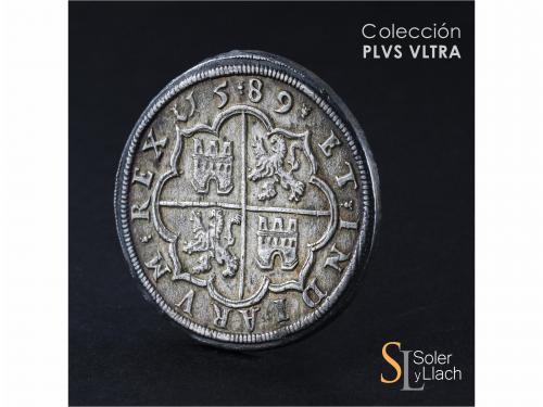 FELIPE II. 8 Reales. 15.89. SEGOVIA. Anv.: Acueducto vertica