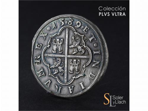 FELIPE II. 8 Reales. 15.89/7. SEGOVIA. Anv.: Acueducto verti