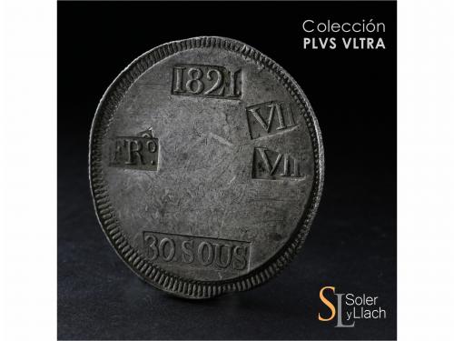 FERNANDO VII. 30 Sous. 1821. MALLORCA. 26,78 grs. Doble punz