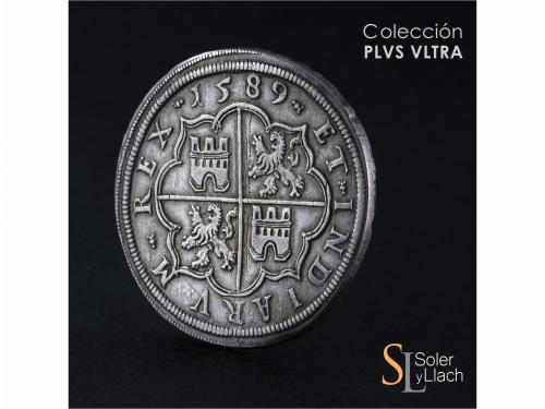 FELIPE II. 8 Reales. 1589. SEGOVIA. Anv.: Acueducto vertical