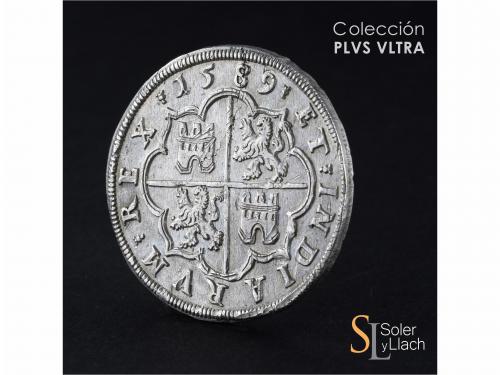 FELIPE II. 8 Reales. 1589. SEGOVIA. Anv.: Acueducto vertical