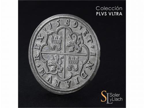 FELIPE II. 8 Reales. 1589. SEGOVIA. Anv.: Acueducto vertical
