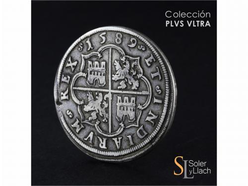 FELIPE II. 8 Reales. 1589. SEGOVIA. Anv.: Acueducto vertical