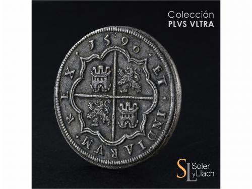FELIPE II. 8 Reales. 15:90. SEGOVIA. Anv.: Acueducto vertica