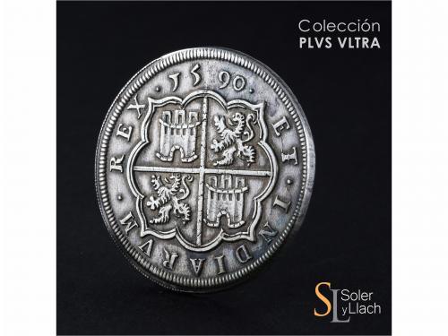 FELIPE II. 8 Reales. 1590. SEGOVIA. Anv.: Acueducto vertical