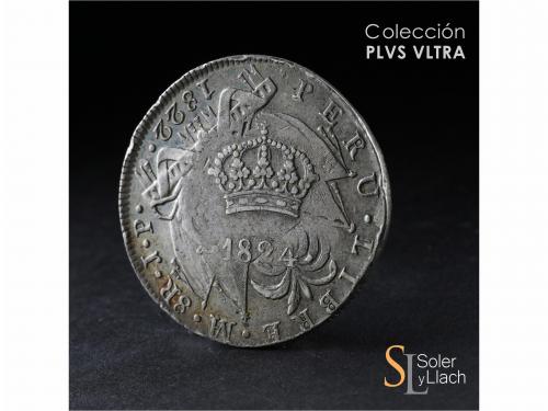 FERNANDO VII. 8 Reales. 1824. LIMA. 27,38 grs. Resello coron