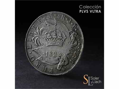FERNANDO VII. 8 Reales. 1824. LIMA. 27,04 grs. Resello coron