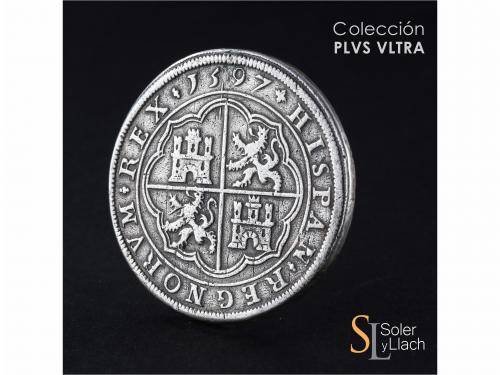 FELIPE II. 8 Reales. 1597. SEGOVIA. Anv.: OMNIVM. Acueducto 