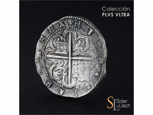 FELIPE II. 8 Reales. S/F. SEVILLA. P tumbada. Anv.: S - Escu