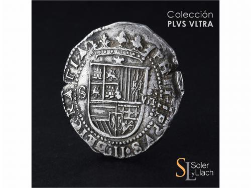 FELIPE II. 8 Reales. S/F. SEVILLA. P tumbada. Anv.: S - Escu