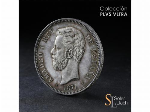 AMADEO I. 5 Pesetas. 1871 (*18-71). S.D.-M. Preciosa pátina 