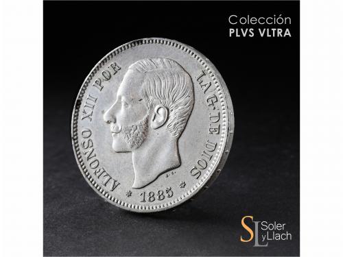 ALFONSO XII. 5 Pesetas. 1885 (*18-86). M.S.-M. Restos de bri