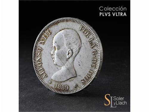 ALFONSO XIII. 5 Pesetas. 1889 (*18-89). M.P-M. Pátina y rest