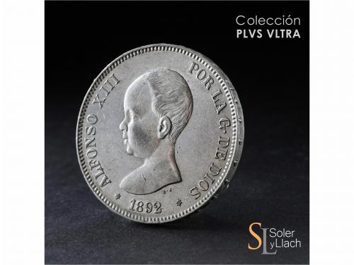 ALFONSO XIII. 5 Pesetas. 1892 (*18-92). P.G.-M. Tipo Pelón. 