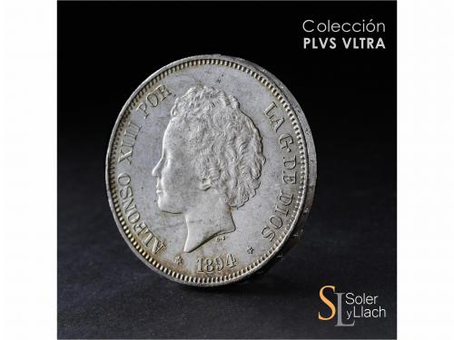ALFONSO XIII. 5 Pesetas. 1894 (*18-94). P.G.-V. Pleno brillo