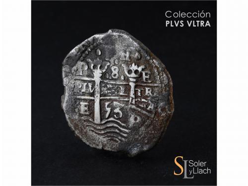 FELIPE IV. 8 Reales. 1653. POTOSÍ. E. Rev.: PH debajo de la 